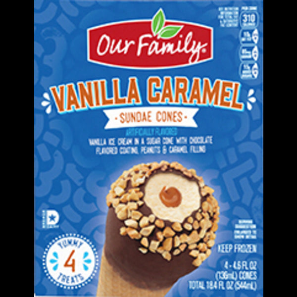 Our Family Vanilla Caramel Ice Cream Cone 4pk
