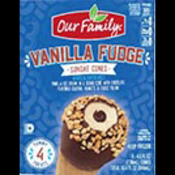 Our Family Vanilla Fudge Ice Cream Cone 4pk