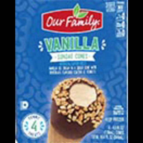 Our Family Vanilla Ice Cream Cone 4pk