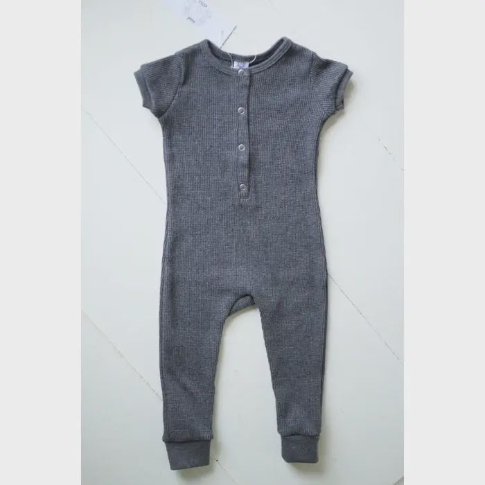 Fox & Poppy Waffle Romper Charcoal 3-6 months