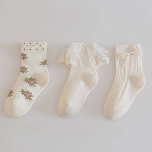Girls Ankle Socks 3pr pack Lace~Print~Bow 1-3Y