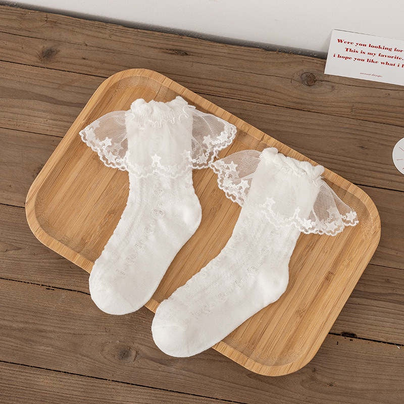 Girls Lace Ankle Socks White